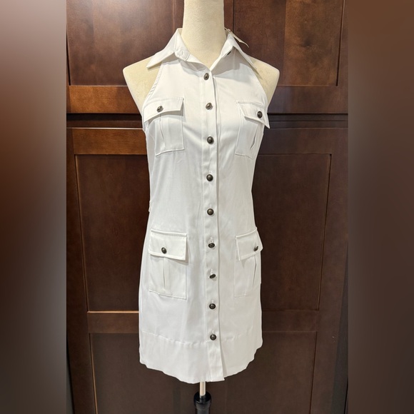Vintage Arden B White Halter Utility Mini Dress – Size S - Picture 1 of 5